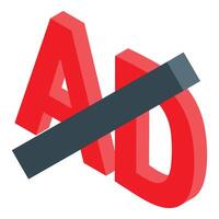 Red 3d letters ad crossed out representing ad blocker vector