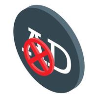 Red forbidden sign crossing out ad text on round button vector