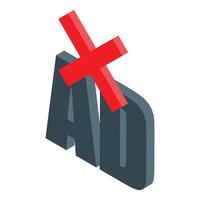Red cross removing ads from website isometric icon vector