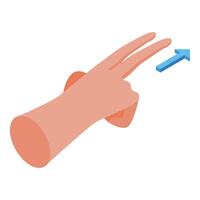 Hand is making a swipe up gesture on a touch screen vector