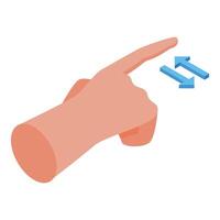 Hand touching two way arrows for data transfer vector
