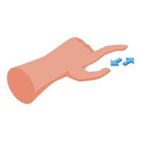 Hand gesturing with two blue arrows pointing in opposite directions vector