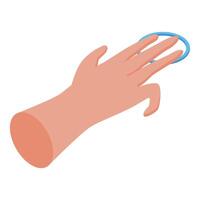 Human hand touching empty circle button isometric view vector