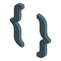 Dark grey curly brackets isometric symbol representing programming code vector