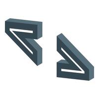 3d isometric left and right arrows pointing opposite directions vector