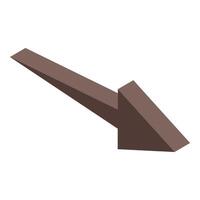 Brown arrow pointing down left in 3d style vector