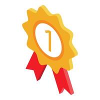 Golden medal award with red ribbon symbolizing first place victory vector