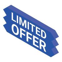 Blue ribbon announcing a limited offer with isometric perspective vector