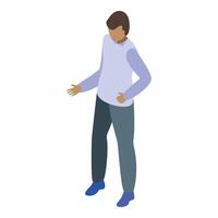 Young man is standing and gesturing with hands isometric icon vector