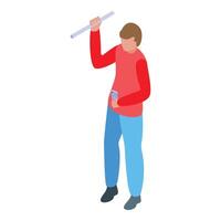 Young man holding smartphone and searching for mobile network signal vector