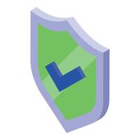Green shield displaying a blue check mark for security and protection vector