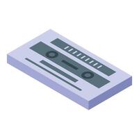 Audio cassette tape lying on surface with reels up isometric icon vector