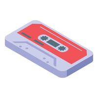 Red audio cassette tape lying in isometric view vector