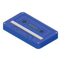 Blue audio cassette tape lying on white background isometric icon vector