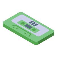 Green audio cassette isometric style representing old technology vector
