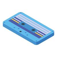 Blue audio cassette tape lying isolated on white vector