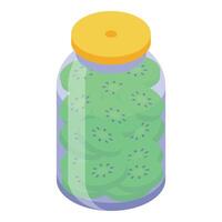 Glass jar filled with slices of kiwi fruit isometric view vector