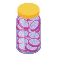 Glass jar filled with sliced red onions for pickling vector