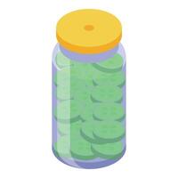 Glass jar preserving sliced cucumber pickles isometric view vector