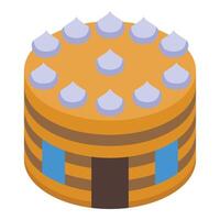 Honey cake building with white icing and windows is round vector