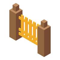 Yellow wooden gate separating spaces isometric illustration vector