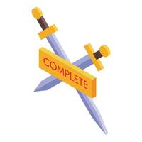 Two crossed swords are completing a quest in a video game vector
