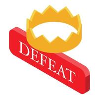 Golden crown falling on a red button with the word defeat on it vector