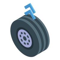 Car wheel being inflated with air compressor isometric view vector