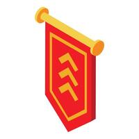 Red medieval banner hanging on wooden crossbar is developing in the wind vector