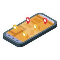 Smartphone showing location pins on city map for gps navigation vector
