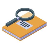 Magnifying glass searching information in textbook icon vector