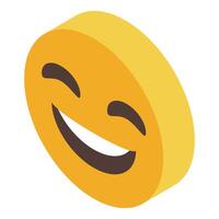 Yellow emoji showing teeth while winking and smiling isometric icon vector