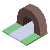 Small river flowing under stone bridge in isometric view vector
