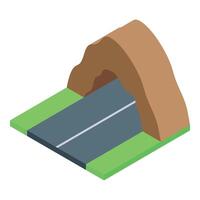 Asphalt road passing through mountain tunnel isometric view vector