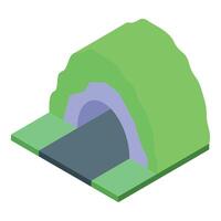 Road passing through tunnel in mountain covered with green grass isometric icon vector