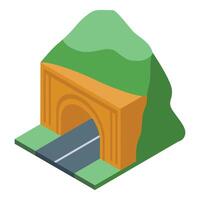 Asphalt road passing through tunnel in mountain isometric view vector