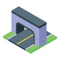 Short pedestrian bridge crossing road with traffic lines isometric illustration vector