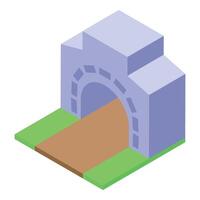 3d isometric tunnel connecting two green meadows by path vector