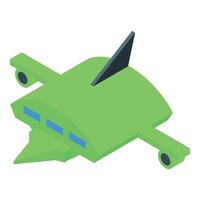 Green airplane taking off from airport isometric view vector