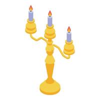 Golden candelabrum holding three lit candles is an elegant lighting solution vector