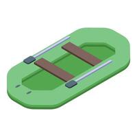 Green inflatable rubber boat with wooden seats isometric view vector