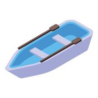 Small rowing boat floating on the water with oars isometric view vector