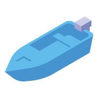 Blue motor boat floating on water surface isometric view vector