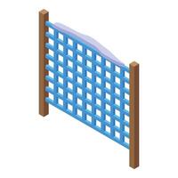 Blue metal fence covered with snow isometric view vector