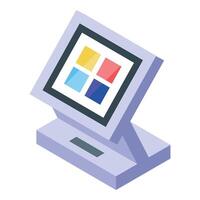 Interactive kiosk showing colorful app icons is standing on counter vector