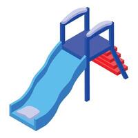 Blue playground slide with red stairs isometric view vector