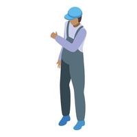 Professional technician gesturing with hand, explaining and showing vector