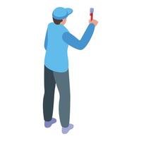 Technician holding screwdriver fixing something isometric icon vector