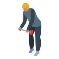 Plumber fixing toilet using plunger in bathroom vector