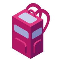 Red school backpack isometric style with two handles vector
